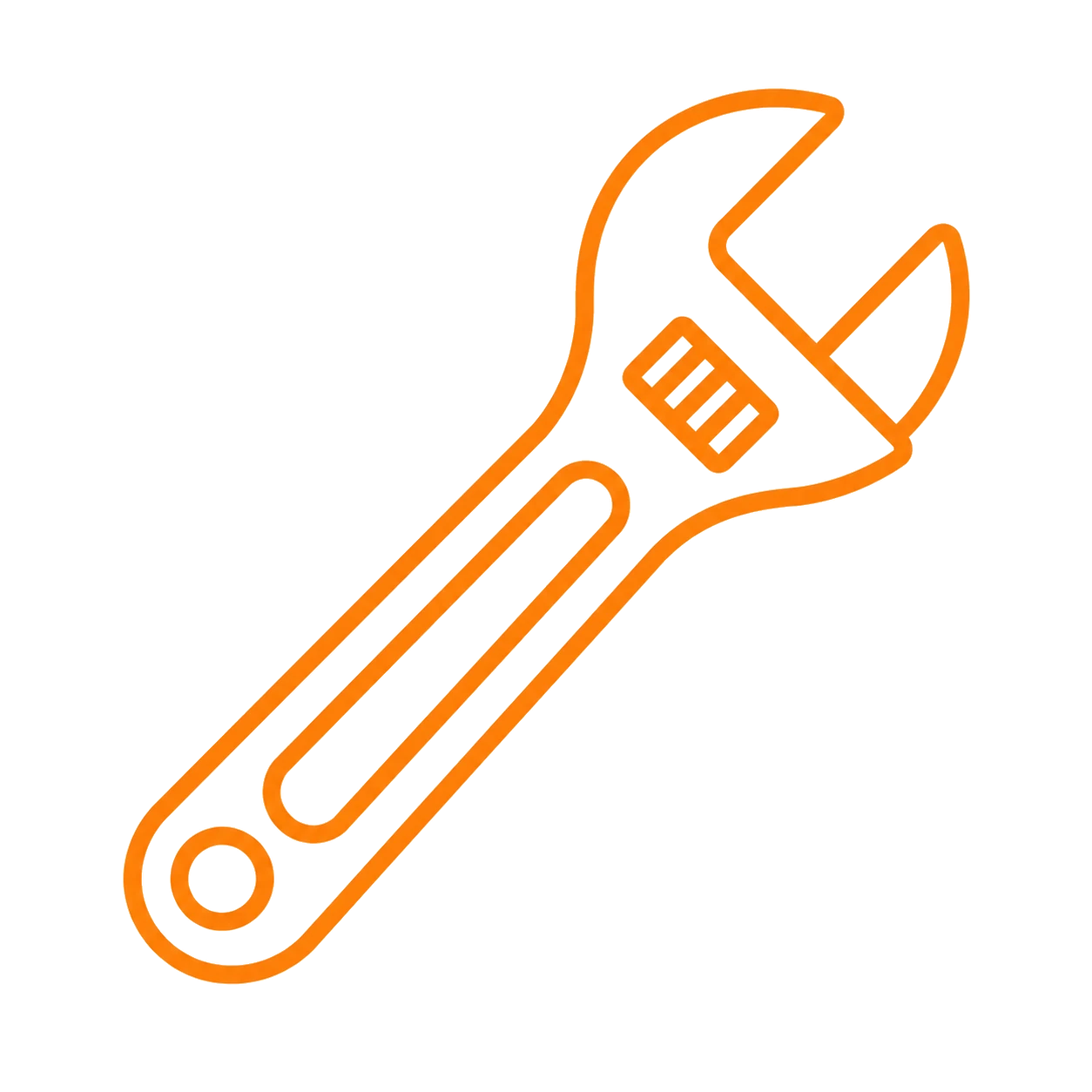 Icono de llave ajustable transparente para soporte, configuración y puesta en marcha